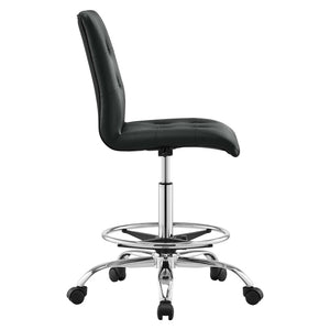 Modway Furniture Prim Armless Vegan Leather Drafting Chair - Ergonomic Comfort for Modern Workspaces & Studios Silver Black EEI-4981-SLV-BLK