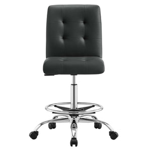 Modway Furniture Prim Armless Vegan Leather Drafting Chair - Ergonomic Comfort for Modern Workspaces & Studios Silver Black EEI-4981-SLV-BLK