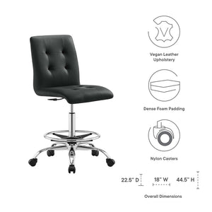 Modway Furniture Prim Armless Vegan Leather Drafting Chair - Ergonomic Comfort for Modern Workspaces & Studios Silver Black EEI-4981-SLV-BLK