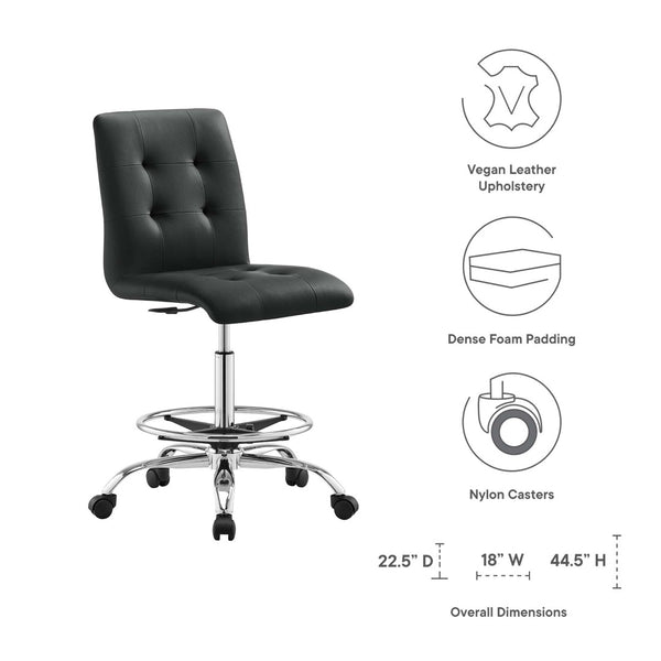 Modway Furniture Prim Armless Vegan Leather Drafting Chair - Ergonomic Comfort for Modern Workspaces & Studios Silver Black EEI-4981-SLV-BLK