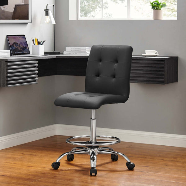 Modway Furniture Prim Armless Vegan Leather Drafting Chair - Ergonomic Comfort for Modern Workspaces & Studios Silver Black EEI-4981-SLV-BLK