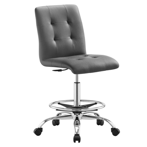 Modway Furniture Prim Armless Vegan Leather Drafting Chair - Ergonomic Comfort for Modern Workspaces & Studios Silver Gray EEI-4981-SLV-GRY
