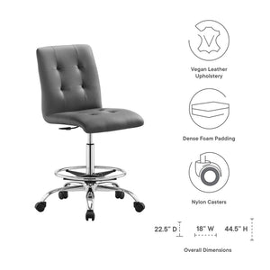 Modway Furniture Prim Armless Vegan Leather Drafting Chair - Ergonomic Comfort for Modern Workspaces & Studios Silver Gray EEI-4981-SLV-GRY
