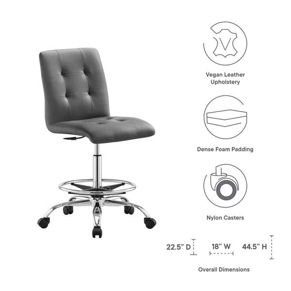 Modway Furniture Prim Armless Vegan Leather Drafting Chair - Ergonomic Comfort for Modern Workspaces & Studios Silver Gray EEI-4981-SLV-GRY