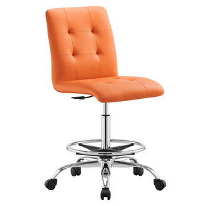 Modway Furniture Prim Armless Vegan Leather Drafting Chair - Ergonomic Comfort for Modern Workspaces & Studios Silver Orange EEI-4981-SLV-ORA