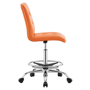 Modway Furniture Prim Armless Vegan Leather Drafting Chair - Ergonomic Comfort for Modern Workspaces & Studios Silver Orange EEI-4981-SLV-ORA