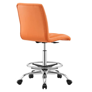 Modway Furniture Prim Armless Vegan Leather Drafting Chair - Ergonomic Comfort for Modern Workspaces & Studios Silver Orange EEI-4981-SLV-ORA