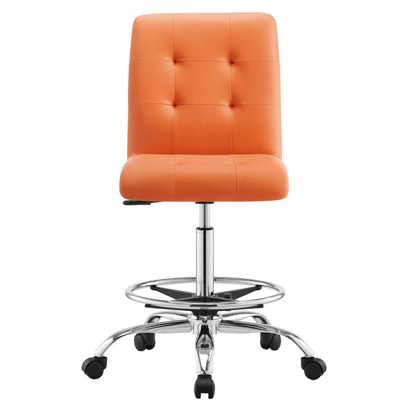 Modway Furniture Prim Armless Vegan Leather Drafting Chair - Ergonomic Comfort for Modern Workspaces & Studios Silver Orange EEI-4981-SLV-ORA