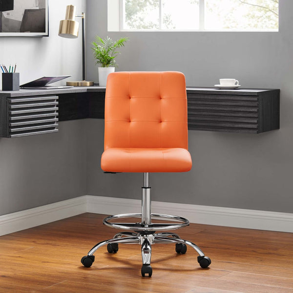Modway Furniture Prim Armless Vegan Leather Drafting Chair - Ergonomic Comfort for Modern Workspaces & Studios Silver Orange EEI-4981-SLV-ORA