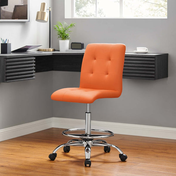 Modway Furniture Prim Armless Vegan Leather Drafting Chair - Ergonomic Comfort for Modern Workspaces & Studios Silver Orange EEI-4981-SLV-ORA