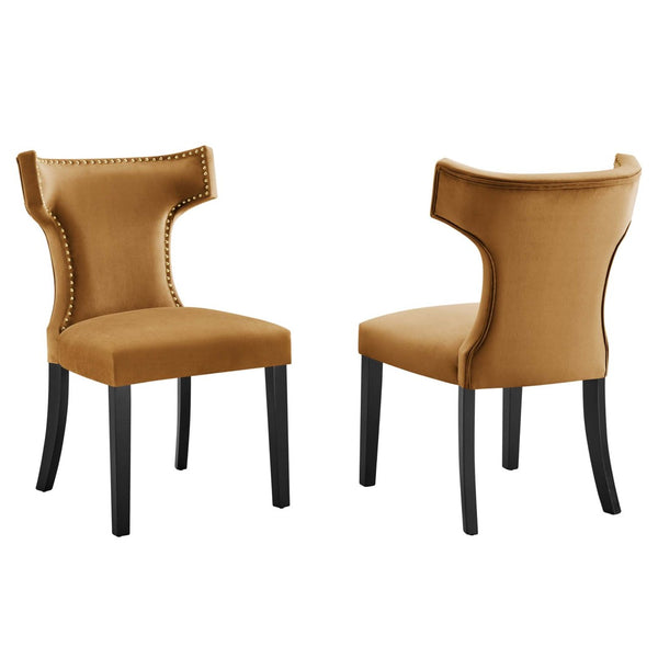 Modway Furniture Curve Performance Velvet Dining Chairs Set of 2 - Chic Hourglass Design with Stain-Resistant Upholstery EEI-5008-COG