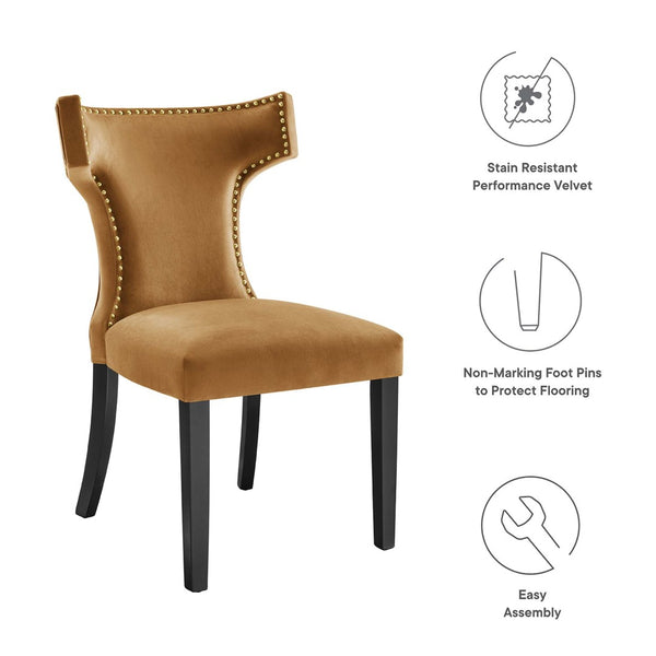 Modway Furniture Curve Performance Velvet Dining Chairs Set of 2 - Chic Hourglass Design with Stain-Resistant Upholstery EEI-5008-COG