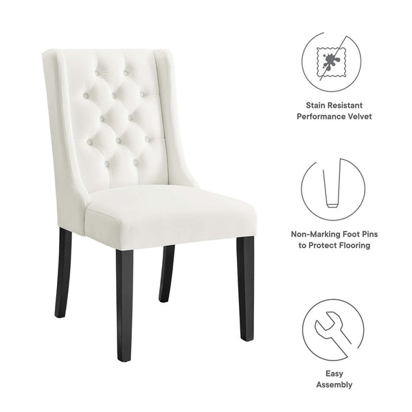 Modway Furniture Baronet Performance Velvet Dining Chairs Set of 2 - Timeless Tufted Style with Modern Comfort White EEI-5013-WHI