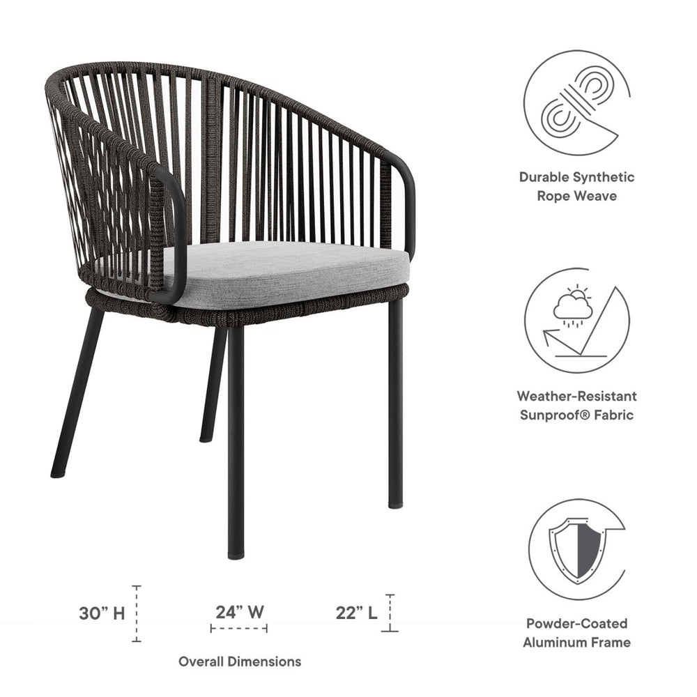 Modway Furniture Harbor Outdoor Woven Rope Armchair - Modern Charcoal Gray Seat with Weather-Resistant Comfort EEI-5033-CHA-GRY