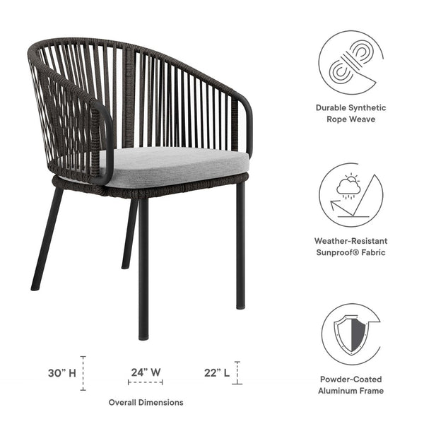 Modway Furniture Harbor Outdoor Woven Rope Armchair - Modern Charcoal Gray Seat with Weather-Resistant Comfort EEI-5033-CHA-GRY