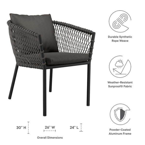 Modway Furniture Sailor Outdoor Dining Armchair - Charcoal, Durable Aluminum Frame, Plush Cushions for Comfort & Style EEI-5040-CHA-CHA