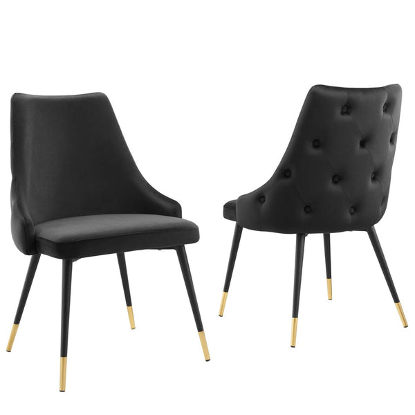 Modway Furniture Adorn Plush Performance Velvet Dining Side Chair Set of 2 - Chic Black Glam with Tufted Style EEI-5043-BLK