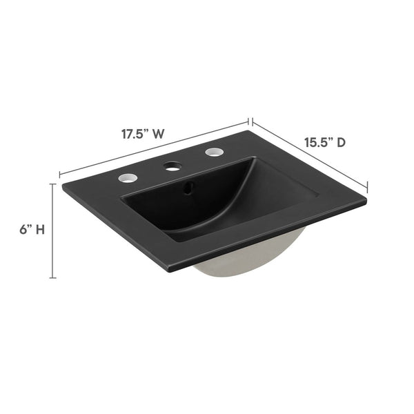 Modway Furniture Cayman 18" Bathroom Sink - Sleek Black Ceramic with Integrated Countertop for Modern Spaces EEI-5068-BLK