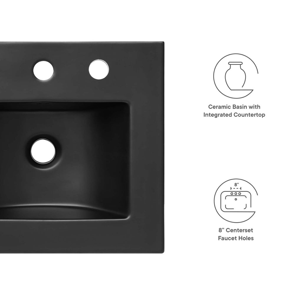 Modway Furniture Cayman 18" Bathroom Sink - Sleek Black Ceramic with Integrated Countertop for Modern Spaces EEI-5068-BLK