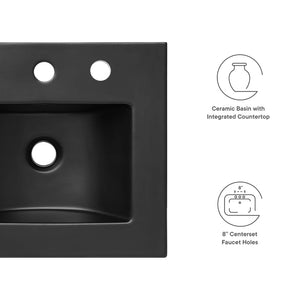 Modway Furniture Cayman 18" Bathroom Sink - Sleek Black Ceramic with Integrated Countertop for Modern Spaces EEI-5068-BLK