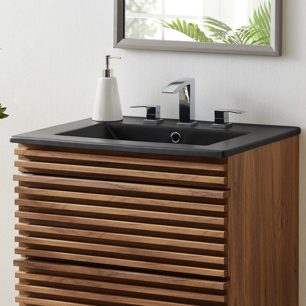 Modway Furniture Cayman 24" Bathroom Sink by Modway - Sleek Ceramic Design with Integrated Countertop for Modern Spaces EEI-5069-BLK