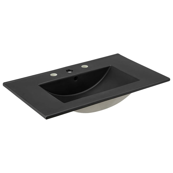 Modway Furniture Cayman 30" Contemporary Ceramic Bathroom Sink with Integrated Countertop - Sleek Black Design EEI-5070-BLK
