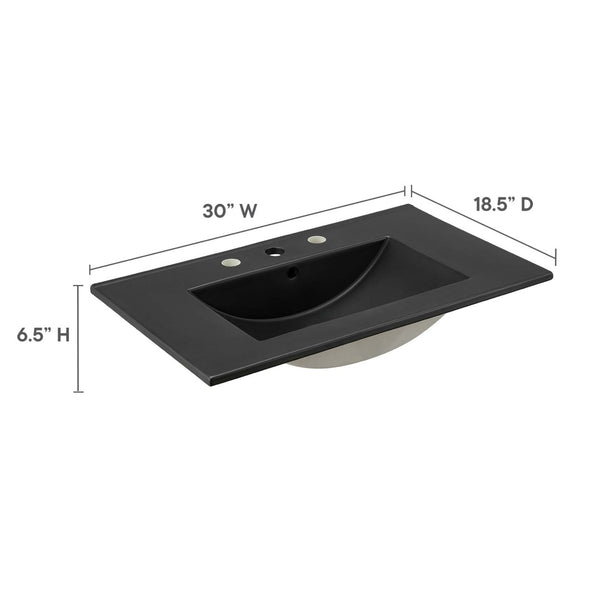 Modway Furniture Cayman 30" Contemporary Ceramic Bathroom Sink with Integrated Countertop - Sleek Black Design EEI-5070-BLK