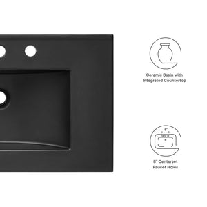 Modway Furniture Cayman 30" Contemporary Ceramic Bathroom Sink with Integrated Countertop - Sleek Black Design EEI-5070-BLK