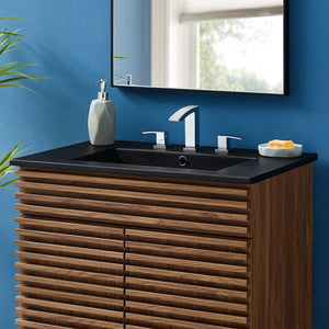 Modway Furniture Cayman 30" Contemporary Ceramic Bathroom Sink with Integrated Countertop - Sleek Black Design EEI-5070-BLK
