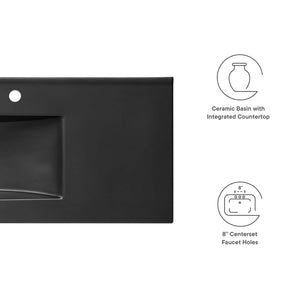 Modway Furniture Cayman 48" Single Basin Ceramic Bathroom Sink - Modern Integrated Countertop & Easy Clean Design EEI-5072-BLK