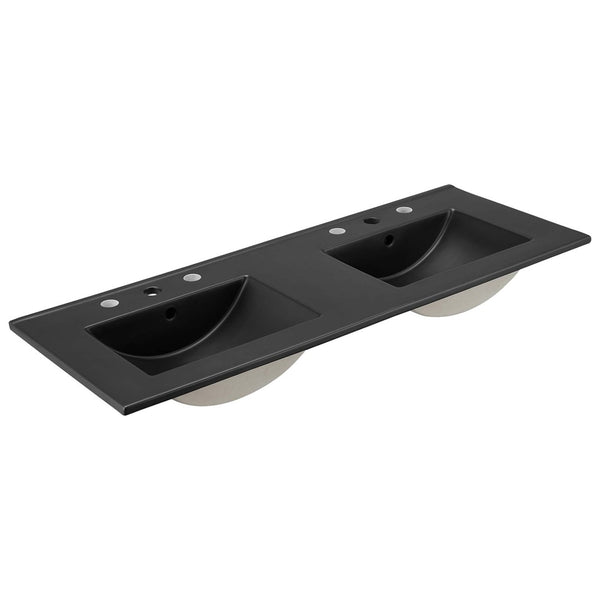 Modway Furniture Cayman 48" Double Basin Bathroom Sink - Contemporary Ceramic Design for Modern Spaces & Easy Care EEI-5073-BLK