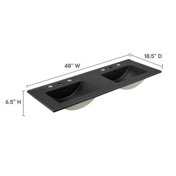 Modway Furniture Cayman 48" Double Basin Bathroom Sink - Contemporary Ceramic Design for Modern Spaces & Easy Care EEI-5073-BLK