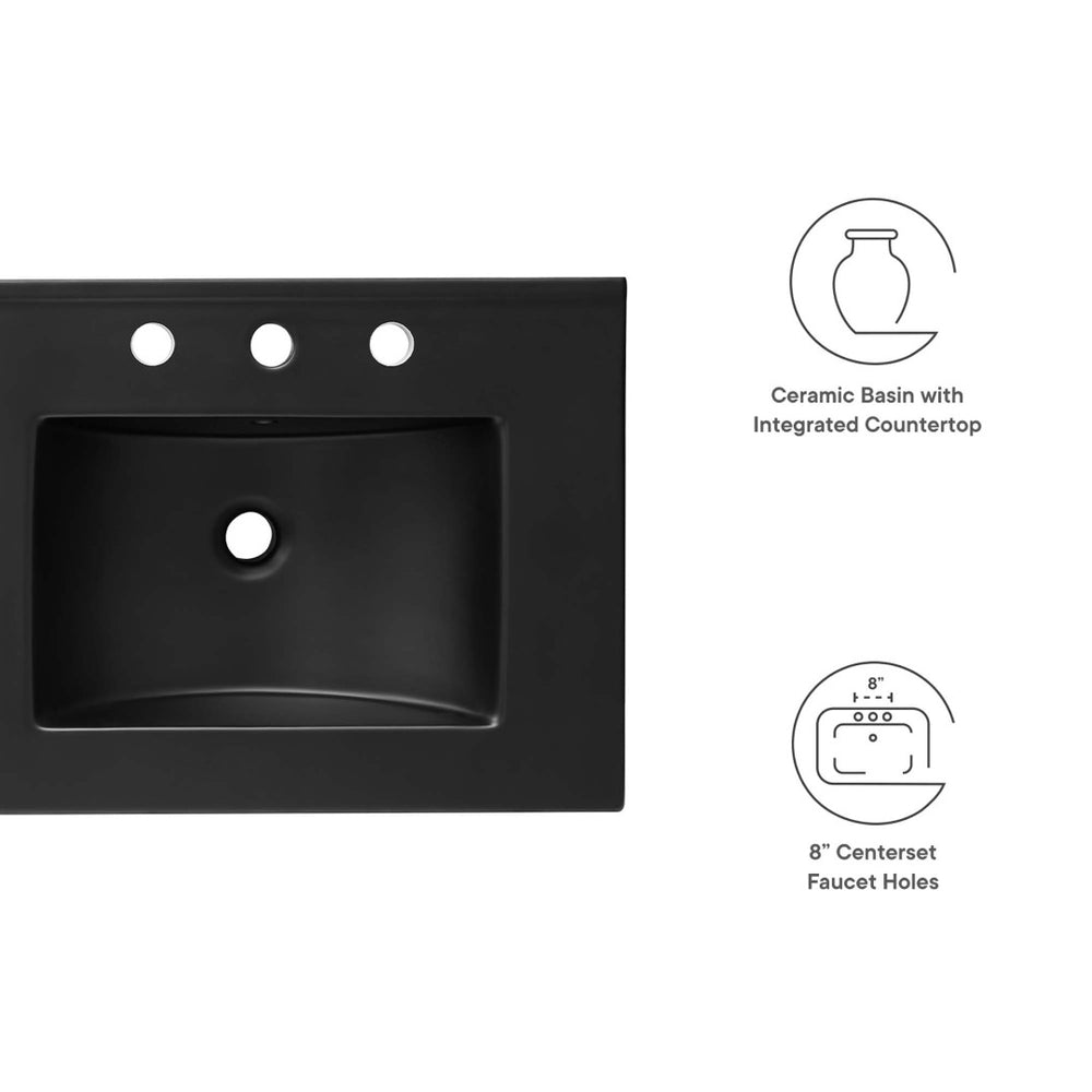 Modway Furniture Cayman 48" Double Basin Bathroom Sink - Contemporary Ceramic Design for Modern Spaces & Easy Care EEI-5073-BLK