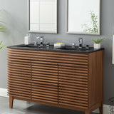 Modway Furniture Cayman 48" Double Basin Bathroom Sink Black 47.5 x 18.5 x 6.5