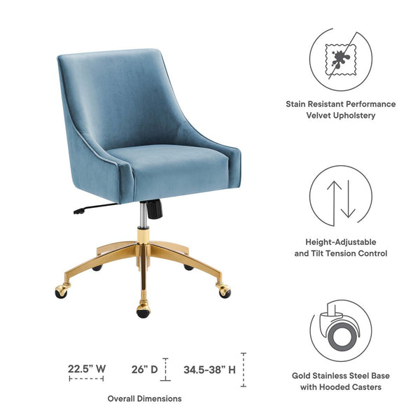 Modway Furniture Discern Performance Velvet Office Chair - Luxurious Comfort, Adjustable Ergonomics, Modern Design Light Blue EEI-5079-LBU