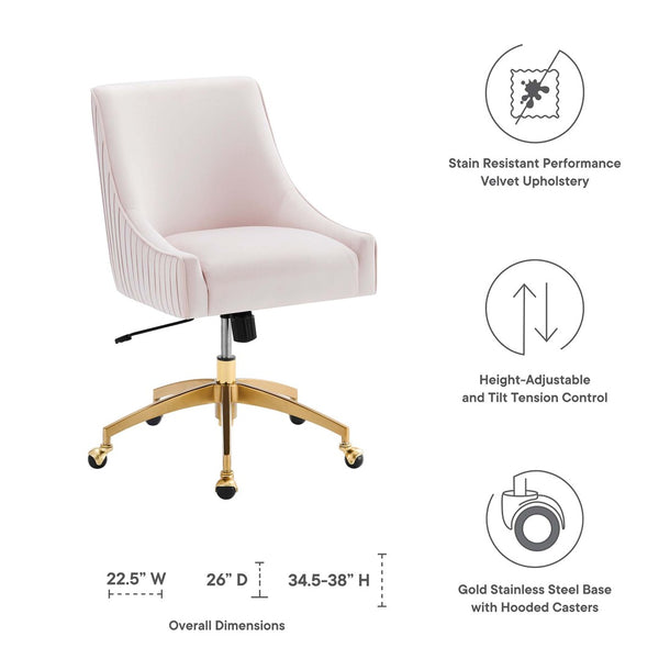 Modway Furniture Discern Performance Velvet Office Chair - Elegant Ergonomic Design with Gold Base for Home Office Pink EEI-5080-PNK