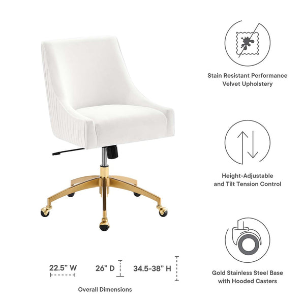 Modway Furniture Discern Performance Velvet Office Chair - Elegant Ergonomic Design with Gold Base for Home Office White EEI-5080-WHI