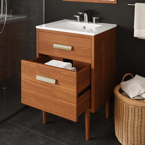 Modway Furniture Cassia 24" Teak Wood Bathroom Vanity Cabinet - Mid-Century Modern Design with Ample Storage Space EEI-5082-NAT