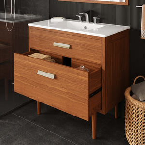 Modway Furniture Cassia 36" Solid Teak Bathroom Vanity Cabinet with Brass Hardware - Mid-Century Charm & Storage EEI-5083-NAT