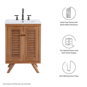 Modway Furniture Birdie 24" Teak Wood Bathroom Vanity Cabinet – Modern Coastal Design with Adjustable Storage Space EEI-5086-NAT