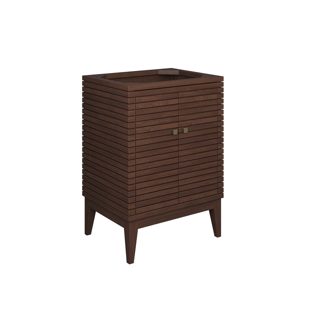 Modway Furniture Ledger 24" Mid-Century Wood Bathroom Vanity Cabinet with Soft-Close Doors - Walnut Finish & Brass Accents EEI-5088-WAL
