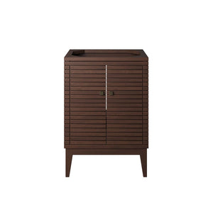 Modway Furniture Ledger 24" Mid-Century Wood Bathroom Vanity Cabinet with Soft-Close Doors - Walnut Finish & Brass Accents EEI-5088-WAL