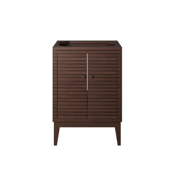 Modway Furniture Ledger 24" Mid-Century Wood Bathroom Vanity Cabinet with Soft-Close Doors - Walnut Finish & Brass Accents EEI-5088-WAL