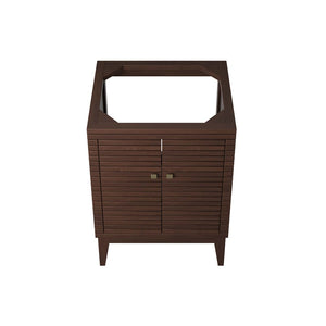 Modway Furniture Ledger 24" Mid-Century Wood Bathroom Vanity Cabinet with Soft-Close Doors - Walnut Finish & Brass Accents EEI-5088-WAL