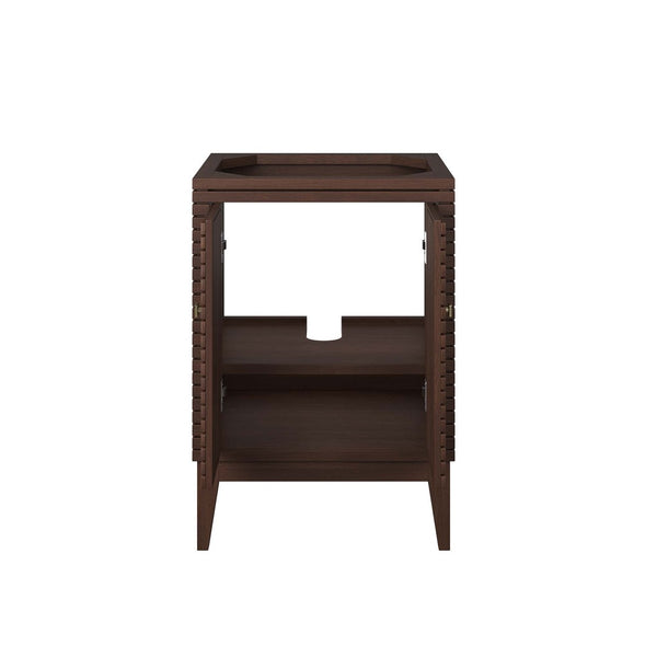 Modway Furniture Ledger 24" Mid-Century Wood Bathroom Vanity Cabinet with Soft-Close Doors - Walnut Finish & Brass Accents EEI-5088-WAL