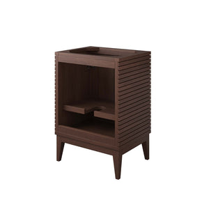 Modway Furniture Ledger 24" Mid-Century Wood Bathroom Vanity Cabinet with Soft-Close Doors - Walnut Finish & Brass Accents EEI-5088-WAL
