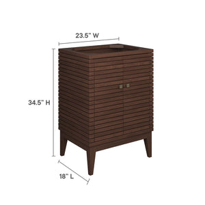 Modway Furniture Ledger 24" Mid-Century Wood Bathroom Vanity Cabinet with Soft-Close Doors - Walnut Finish & Brass Accents EEI-5088-WAL