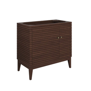Modway Furniture Ledger 36" Mid-Century Wood Bathroom Vanity Cabinet – Stylish Walnut with Soft-Close Storage Solutions EEI-5089-WAL