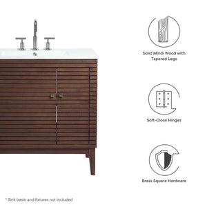 Modway Furniture Ledger 36" Mid-Century Wood Bathroom Vanity Cabinet – Stylish Walnut with Soft-Close Storage Solutions EEI-5089-WAL