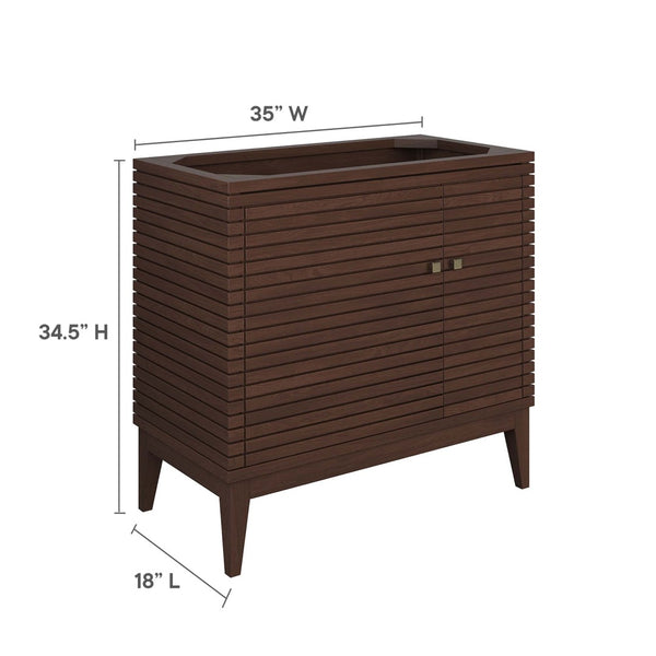 Modway Furniture Ledger 36" Mid-Century Wood Bathroom Vanity Cabinet – Stylish Walnut with Soft-Close Storage Solutions EEI-5089-WAL